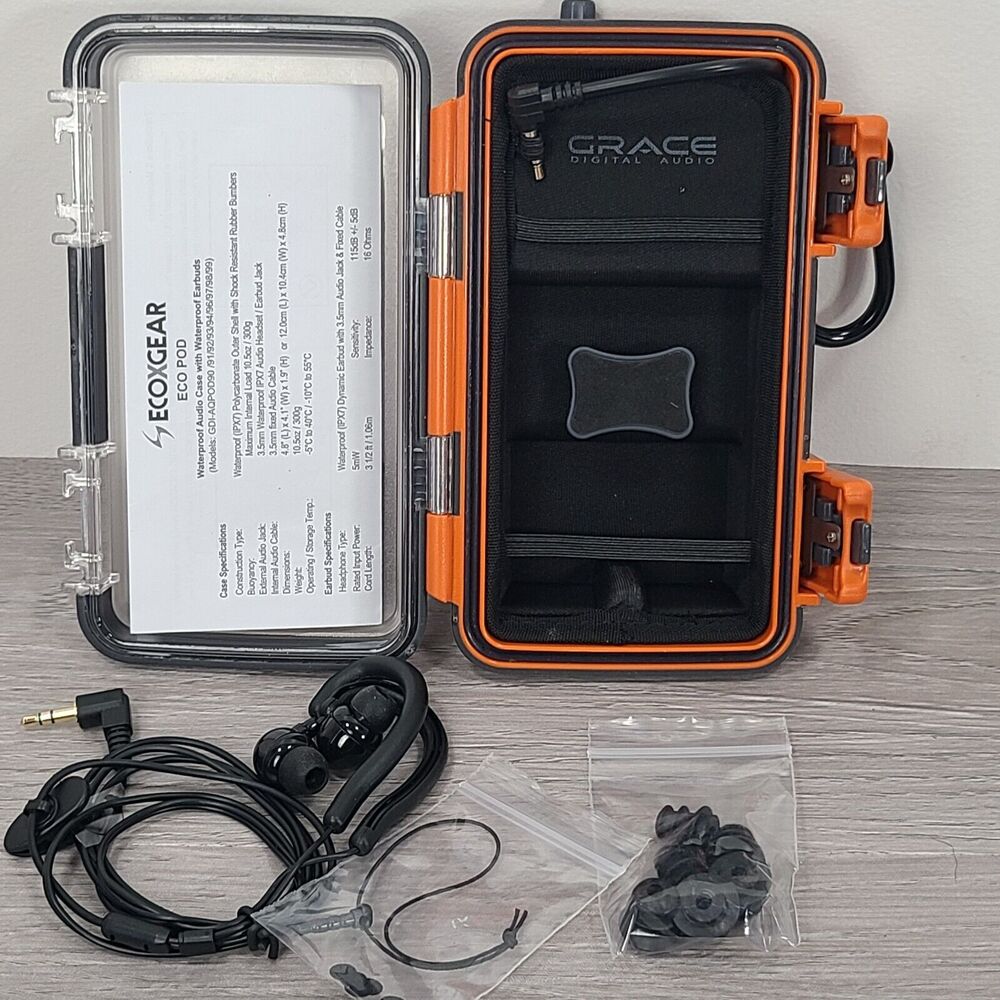 Eco X Gear Eco Pod Waterproof Audio Case with Waterproof‎ Earbuds New